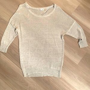 Mak B Sparkle Knit Sweater M Beige Gold Sheen Lightweight Glam